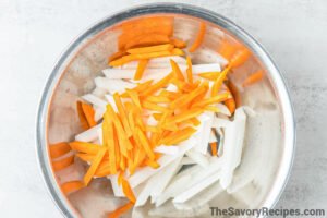 Sliced carrots and daikon