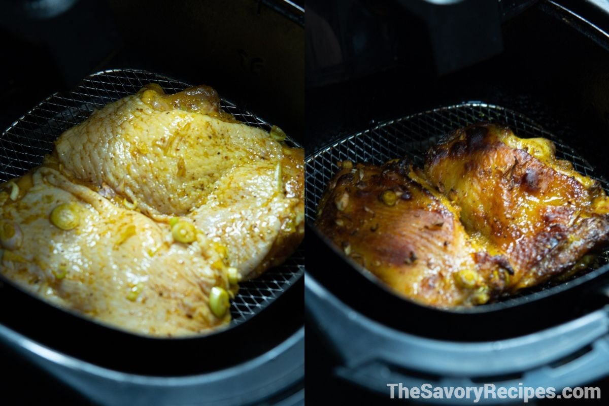 Grilled chicken before and after