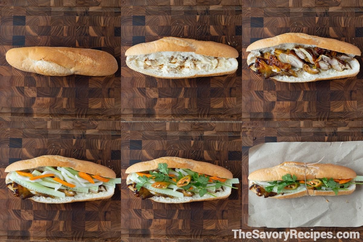 Vietnamese Grilled chicken sandwich instruction